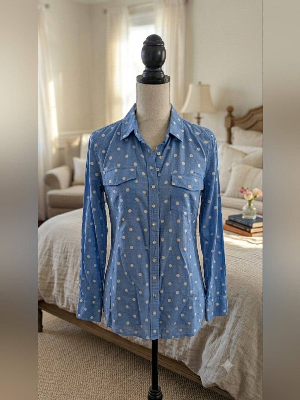 Classic Talbots Blue & White Polka Dot Button-Down - Size XS